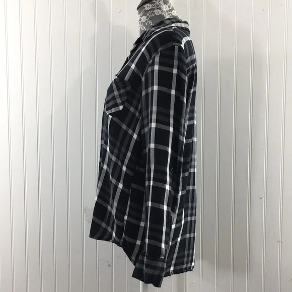 Woolrich Black White Plaid‎ Button Front Shirt Womens Large Roll Tab Sleeve - Picture 4 of 11